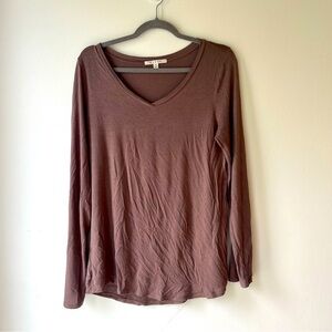 Cyrus Mauve Brown V-Neck Long Sleeve Top Medium | Soft Stretch Rayon Spandex